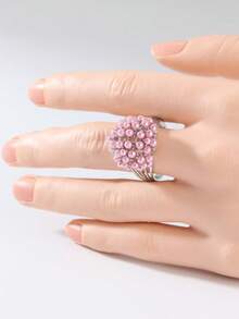 Anel de Pérola Falsa Estilo Vintage, Aliança de Casamento Perfeita e Presente de Aniversário para Mulheres - Rosa chiclete - Visão 2