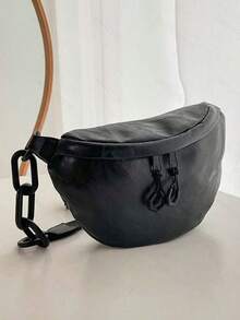 时尚软皮腰包街头风斜挎包设计师女式胸包休闲旅行女式单肩斜挎包手机包 - 黑色 - 查看 10