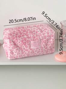 1 PC Girl Leopard Pattern Plush Handheld Makeup Bag, Student Handheld Bag, Portable Skincare Products, Toiletry And Storage Bag - Multicolor - View 3