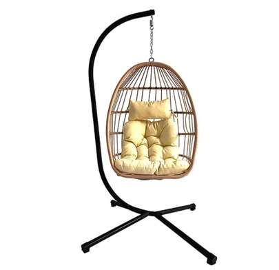 Egg Chair Hanging With Stand Rattan Swing Chair With Cushion, Indoor & Outdoor Hanging Seat For Bedroom, Living Room, Balcony, Garden, Patio, Home Furniture Decoration
