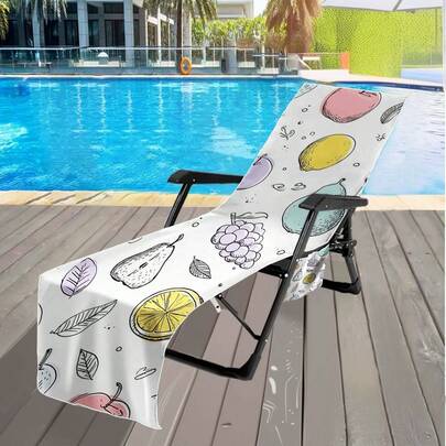 一套水果印花速干沙滩巾和椅套 - 柔软吸水超细纤维，适用于泳池或海滩，轻便可机洗，可用作手提袋或毛巾，多功能沙滩巾 | 亮丽沙滩装饰 | 超细纤维混纺