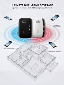 Extensor de rango WiFi de 300 Mbps y amplificador - Mejora la cobertura de la red, con puerto Ethernet, configuración fácil, compatible con Alexa, amplificador de señal de red | Repetidor inalámbrico moderno | Amplificador de señal WiFi para el hogar, negro y blanco - Ver 2