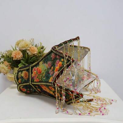 Vintage Oil Painting Rose Print Lamp Shade With Beaded Tassels, Victorian Gothic Style Lampshade For Table Lamp/Floor Lamp, Bedroom Living Room Decor