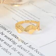 1pc Elegant And Cute Shell Wave Design Copper Gold-Plated Women's Ring, Suitable For Wearing On Beach Vacations, Dates, Parties, Gatherings, And Other Occasions. - Shell - View 9