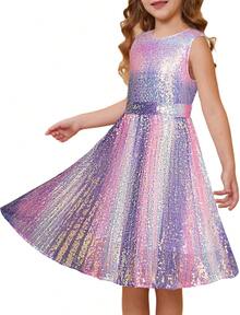 Girls Sequin Dress Sleeveless Prom Party Formal Graduations Fancy Tween Girls Dresses Size 5-12 - Gradient-purple - View 12