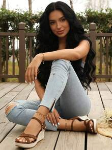 New Summer Platform Wedge Sandals, Thick Bottom High Heel Increasing Height Slimming Flat Heel Sandals - Brown - View 8
