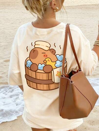 Tween Girls Students Casual Printed Round Neck Short Sleeve T-Shirt, Summer Top