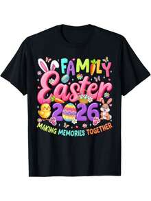 Family Easter 2026 Easter Crew Matching Outfit | Women Men T-Shirt - Summer Casual Short Sleeve Tee, Crew Neck, Perfect For Daily Wear & Holiday Gifts, Birthday Party, Easter, Mother'S Day, Father'S Day Gifts Costumes For Mens - Negro - Ver 1