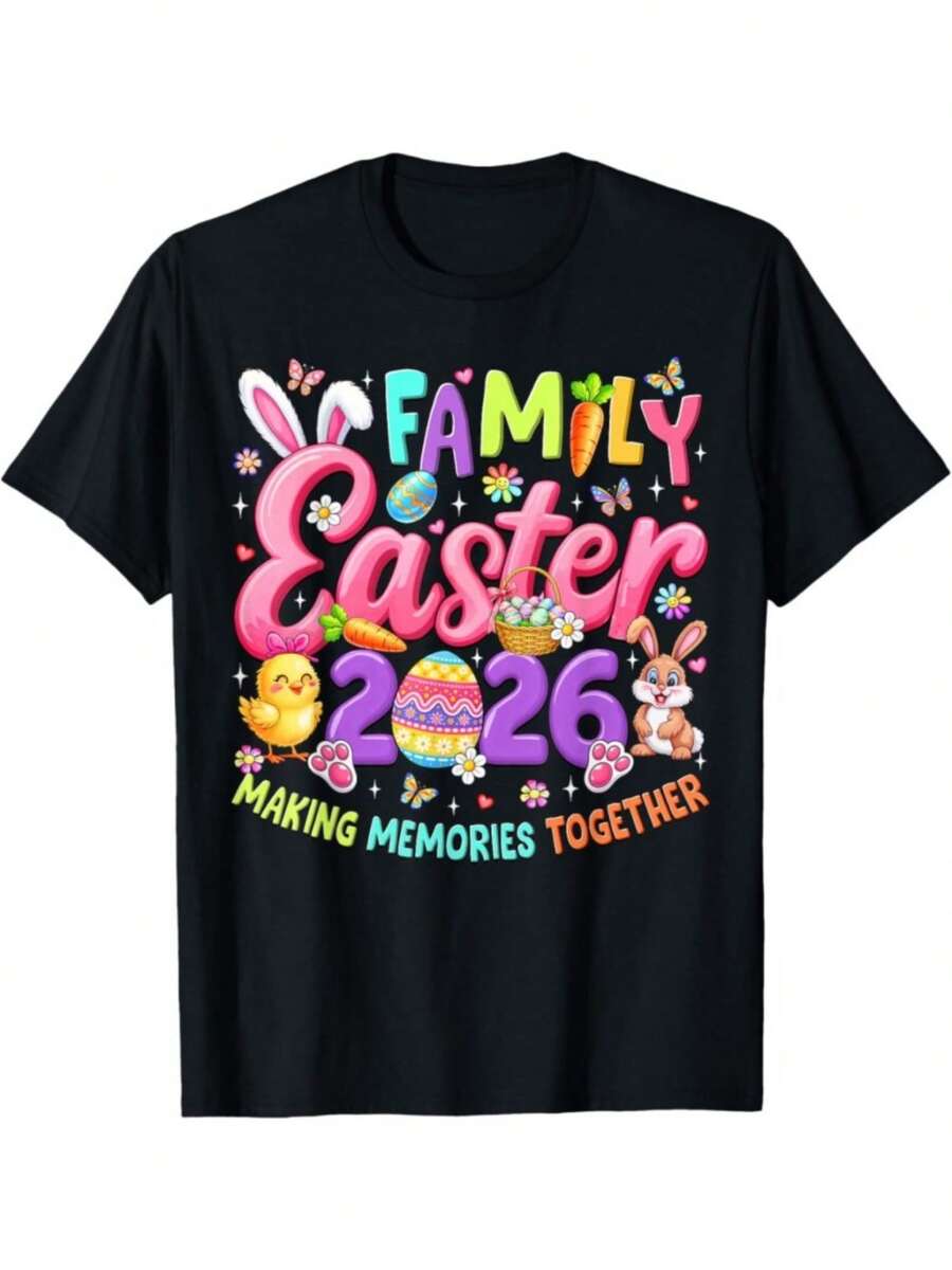 Family Easter 2026 Easter Crew Matching Outfit | Women Men T-Shirt - Summer Casual Short Sleeve Tee, Crew Neck, Perfect For Daily Wear & Holiday Gifts, Birthday Party, Easter, Mother'S Day, Father'S Day Gifts Costumes For Mens - Negro - Ver 1