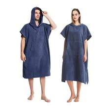 1 roupão azul marinho com capuz, roupa de mergulho absorvente de secagem rápida em microfibra, ideal para surfistas homens e mulheres. - azul-marinho - Ver 2