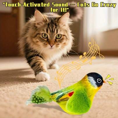 Realistic Cat Toy, Plush Feather Cat Toy With Chirping Sound - Handmade Artificial Feather Cat Toy With Built-In Whistle And Touch Sensor, Battery-Free Smart Sensing Interactive Plush Bird Toy, Feathers To Stimulate Hunting Instinct, Hanging Bird Toy For Solo Play And Hunting Fun, Suitable For All Breeds, Interactive Cat Toy, Pet Entertainment Design, Attract Pet Activity, Battery-Free