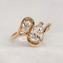 18K Gold Plated Creative Double Water Drop White Zirconia Ring For Women, European And American Fashion - Gold - View 9
