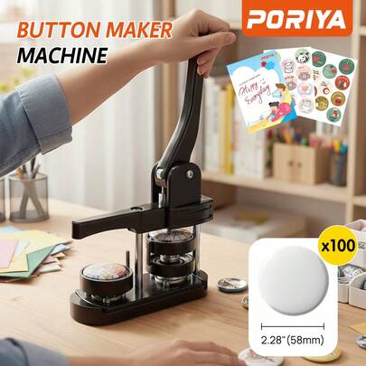  PORIYA 3-In-1 Button Maker Machine 25/32/58mm Pin Badge Maker 300 Button Parts