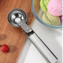 1pc Portable Stainless Steel Ice Cream Scoop, Pressure Activated Ejection, Fruit Ball Maker, Ice Cream Spoon, Suitable For Home, Outdoor Camping, Picnic, Watermelon - Silver - View 1