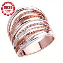 925 Silver Ring, Women's Ring, Men's Ring, Two-Color Staggered Diamond Ring, Suitable For American Valentine's Day And Christmas, Suitable For Daily And Banquet Wear - 雙色 - 查看 8