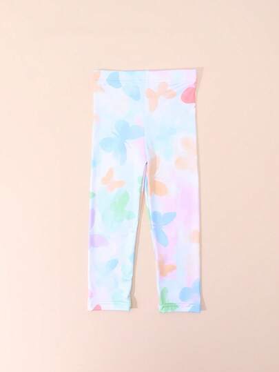 1pc Girls' Cute Butterfly Print Colorful Tight Leggings, Made Of Breathable Chiffon Fabric, Suitable For Spring/Summer Outdoor, Beach Wedding And Other Occasions