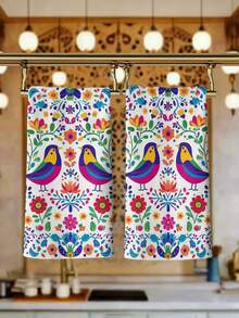 Set de 2 piezas/4 piezas/12 piezas de toallas de cocina con patrón Otomi mexicano, toallas de mano para baño con patrón floral y de pájaros, estilo bohemio, decoración del hogar mexicana del 5 de mayo, decoración de cocina del 5 de mayo, estilo moderno, secado rápido, material de microfibra súper suave, rectangular, sin pelusa, 15.75IN*23.62IN/40*60CM con estampado digital, adecuado para regalos de fiesta de boda, regalos del Día de la Independencia de México, regalos de inauguración de la casa - Multicolor - Ver 7