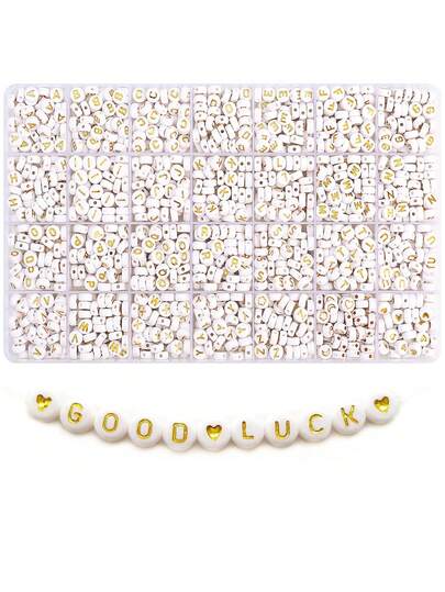 200/500/1000/1400pcs Acrylic Letter Beads Alphabet Golden Letters White Round Bead, 4x7mm, For Friendship Bracelets And Gifts Souvenir Jewelry Making
