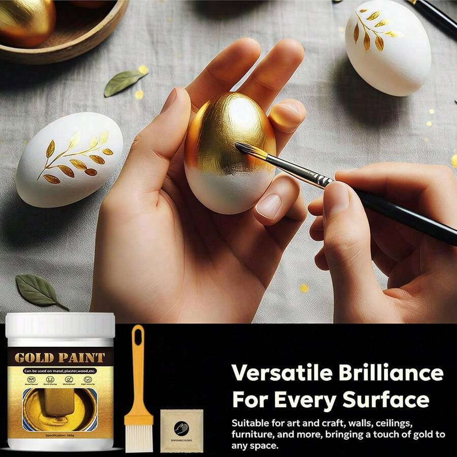 Gold Metallic Acrylic Paint, Gold Leaf Paint, Suitable For Metal, Furniture, Canvas And DIY Crafts. - 300g[with Tools] - View 1