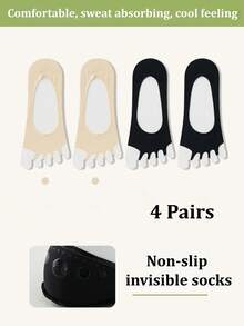 1/4/6 Pairs Ice Silk Toe Socks Spring Summer Low-Cut Invisible Anti-Slip Ultra-Thin Five-Finger Socks - Multicolor - View 15