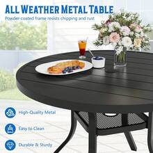 Round Outdoor Dining Table For 4, Weather Resistant Garden Table For Patio - Black - View 7