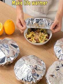 1/10/30/50/100 buc Huse reutilizabile din folie de aluminiu pentru conservarea alimentelor - rezistente la căldură și izolante, potrivire reglabilă pentru boluri și farfurii, perfecte pentru depozitarea în bucătărie și utilizarea la masă, Huse pentru conservarea alimentelor, Huse decorative pentru alimente, Huse din plastic, Depozitarea huselor pentru alimente - Multicolor - Vizualizare 3