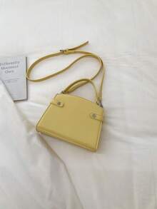 Sac à main mode avec fermoir à cadenas, nouveau petit sac carré haut de gamme, sac à bandoulière et sac à bandoulière 2-en-1 pour femmes, sac à bandoulière  PU texture de litchi - Jaune citron - Voir 7