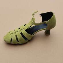Giày sandal La Mã dệt kiểu cổ điển dành cho nữ, giày cao gót dày bằng da lộn màu xanh bơ, thiết kế độc đáo với quai bất đối xứng/cao gót lệch, giày ngoài trời mùa xuân & thu. - màu xanh lá - Xem 12