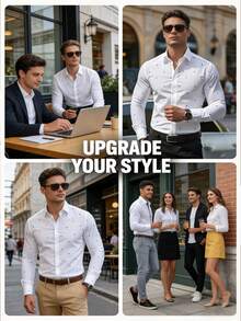 Áo sơ mi nam màu trắng công sở năm 2026 với họa tiết trang nhã, thiết kế ôm dáng, được làm từ sợi polyester chất lượng cao, phù hợp cho công sở và các dịp cưới hỏi. - trắng - Xem 4