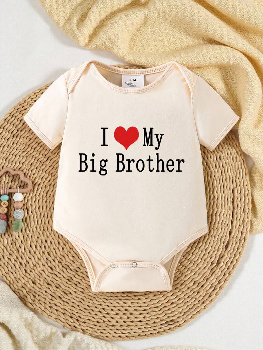 Baby Boy Funny Slogan & Letter Print Short Sleeve Romper, Summer - Beige - View 1