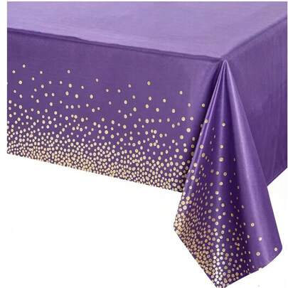 1 pieza 54" X 108" Mantel de plástico con lunares morados y dorados, mantel rectangular desechable adecuado para fiesta de cumpleaños, boda, fiesta con tema K-Pop, decoración de picnic