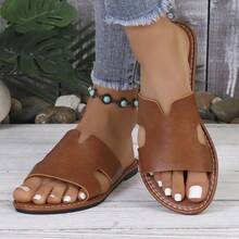 Dép lê nữ mùa hè kiểu retro họa tiết hình học khoét rỗng, dép sandal đế bằng tối giản đi biển. - màu nâu - Xem 1