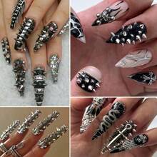 1BOXs Y2K Punk Metal Rivet Nail Charms Cone Mixed Sized Black Silver Gold Nail Art Studs 3D Stylish Alloy Spike Nails Decor Nail Supplies - 彩色 - 查看 4