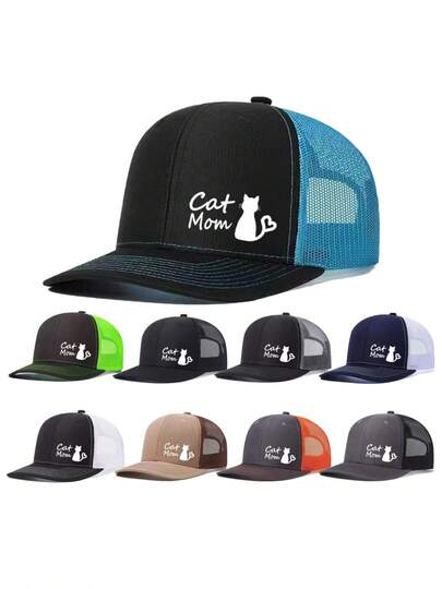 1pc Unisex Baseball Cap CAT MOM Printing Hat Mesh Hats For Men Women Richardson Slightly Curved Brim Baseball Cap Adjustable Trucker Hats Dad Hats Outdoor Mesh Breathable Sun Hat Christmas Gift