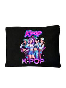 K-POP帆布手提袋，印有“K-POP”字样和酷炫女偶像图案，大容量单肩手提包，手绘插画单肩包，粉丝周边礼品，通勤购物袋，可折叠大容量休闲杂货袋，时尚场合包，赛博朋克风格单肩包，适合旅行、演唱会、粉丝活动、派对、日常使用，是生日礼物、偶像周边、节日礼物、演唱会礼物的理想之选。 - 彩色 - 查看 16