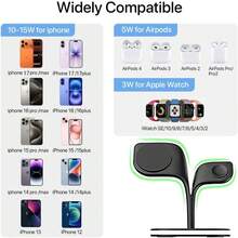 Apple Fast Wireless Charger Stand With LED Display And Leaf-Shaped Design, Suitable For IPhone 17, 16, 15, 14, 13, 12 Series As Well As 1-10 Ultra Pro Multi-Device Charging Stations - Black - View 2