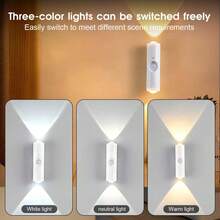 1 pieza Luz nocturna con sensor de movimiento, lámpara de pared magnética, luz LED recargable por USB, luz nocturna recargable, luz inalámbrica para escaleras, lámpara de pared de madera para interiores, luz para armario, luz para pasillo y escaleras, regalo del Día de la Madre - Blanco - Ver 7