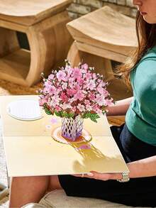 1 Stück 3D Rosa Muttertags-Pop-Up-Grußkarte mit Umschlag - Lebendiges Blumendesign, herzliche Botschaft und kreatives Geschenk für Mama oder ältere Frauen, Muttertagsgeschenk | Elegante Kalligrafie | Laserschnitt-Details, exzellente Geschenke für Mama zum Muttertag - Einheitsgröße - Übersicht 1