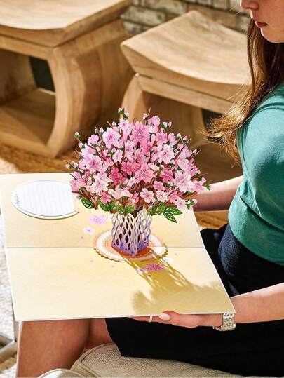 1pc 3D Pink Cherry Blossom Bouquet Pop-Up Mother's Day Card With Envelope - Vibrant Floral Design, Heartfelt Message And Creative Gift For Mom Or Elderly Women, Mother's Day Gift | Elegant Calligraphy | Laser Cut Details, Excellent Gifts For Mom On Mother's Day.Ideal For Valentine's Day, Mother's Day Bouquet, And Small Gift.Gifts For Women Mom Birthday Valentine Mother's Day Gift.