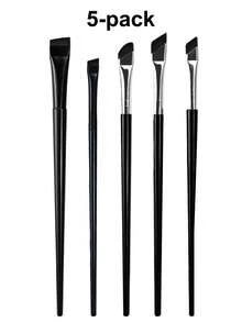 YZIMENG 5件套精准眼部化妆刷套装，包含镰刀形眼线刷、斜角眼线刷和眉刷。专业眼部化妆刷，可旋转长柄设计，适合敏感、娇嫩、干燥肌肤，轻松打造精致眼妆。化妆刷套装，化妆刷套装，化妆刷套装，全套化妆刷，化妆刷套装，全套化妆工具，化妆刷套装，化妆刷套装，化妆刷套装，化妆礼盒套装 - 黑色 - 查看 5