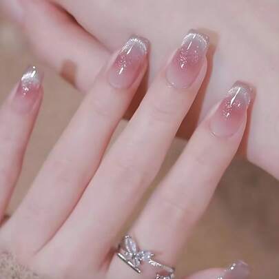 24 miếng dán móng tay hình mắt mèo cười màu hồng, decal móng tay hình mắt mèo trong suốt như pha lê dùng cho nghệ thuật làm móng.