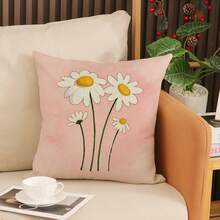 4 fundas de almohada de poliéster, fundas de almohada de poliéster con estampado floral de margaritas rosas, decoración de habitación, decoración de dormitorio, fundas de sofá y silla, 17.7*17.7 pulgadas/45X45cm, sin relleno de almohada - Multicolor - Ver 4