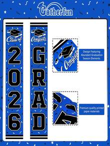 2pcs-Class Of 2026 Graduation Door Banners, Blue Graduation Porch Signs With Grad Cap & Diploma Print, Durable Polyester Decor For Graduation Party - Multicolor - View 12