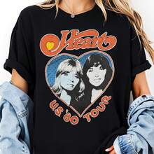 2026 Modern Fit Fun Heart Band U S 80 Tour Vintage Rock Music T Shirt Black Graphic Print Women Casual Wear Gift Class T Shirt  Fashionable Everyday Outfit Holiday Style 100% Cotton 1PC 180g - Black - View 1