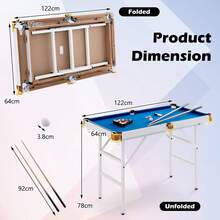 COSTWAY 48" Folding Billiards Table With Accessory Set, 4 FT Portable Game Pool Table With 2 Cue Sticks, 2 Cue Chalks, 16 Balls, Blue - Azul - Ver 2