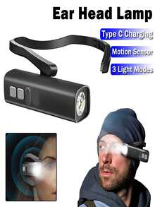 1000 lumens Lampe frontale à pince d'oreille à DEL avec capteur, phare frontal rechargeable haute luminosité étanche monté sur l'oreille, 3 modes d'éclairage, convient pour la pêche, la randonnée, la course, le cyclisme, la réparation, le camping, les activités extérieures et les urgences - noir - Voir 2