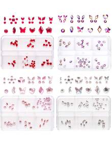 1/4 Caja Kit de Gemas Dentales, Kit de Joyería Dental de 6 Rejillas, Kit de Gemas Dentales, Kit Profesional de Gemas Dentales DIY, Cristales de Moda para Dientes Sonrisa Dulce (Blanco, AB, Rosa, Rojo) - 6 cuadrados - Ver 2