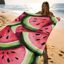 1 pieza Toalla de playa con estampado de sandía, toalla de playa suave, cómoda y ligera, adecuada para viajes, natación, buceo, surf, yoga, camping, accesorios de playa - SSTJ10679 - Ver 2