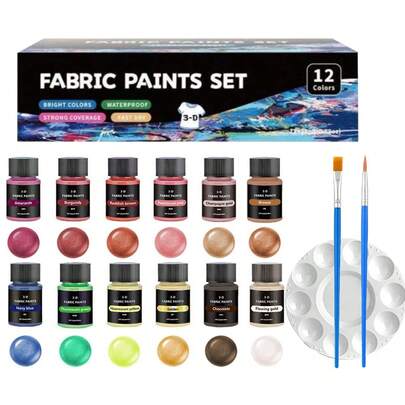 Set de 12 colores de pintura textil y de vidrio (25ml/botella) - Pinturas acrílicas para manualidades para ropa DIY, tumblers, arte en lienzo, útiles escolares, de vuelta a la escuela