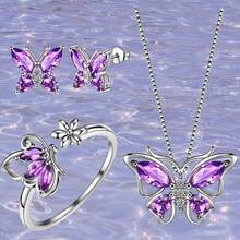 3 PiecesButterfly Jewelry Set - Amethyst Birthstone Necklace, Earrings And Ring, Suitable As Wedding Gift, Anniversary Gift And Birthday Surprise - Purple - View 12